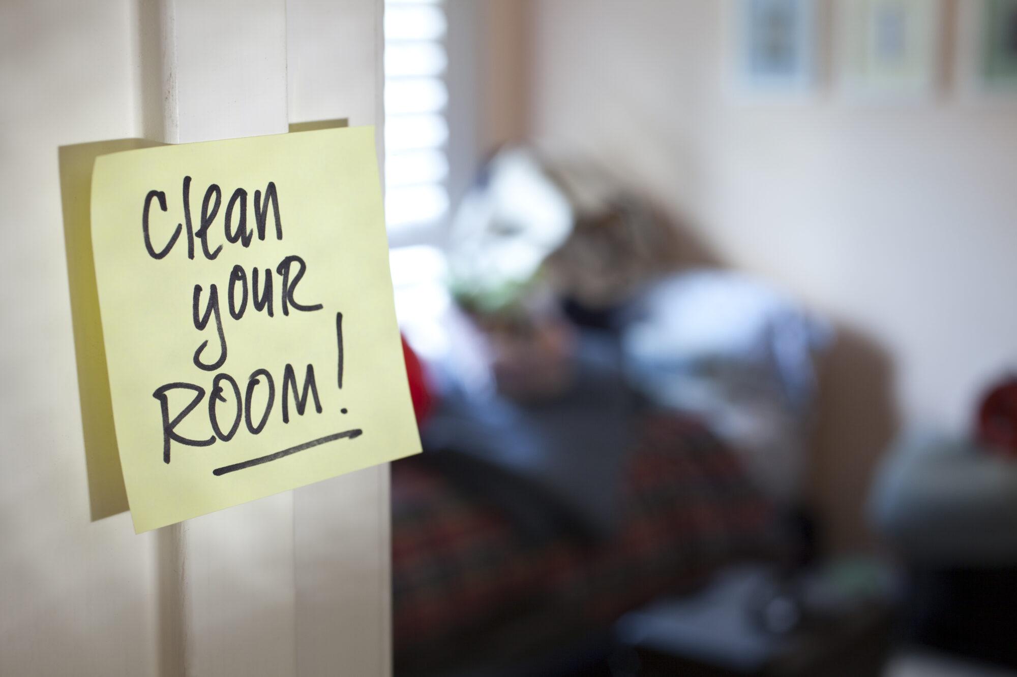 A sticky note from your parents on a bedroom door exterior.